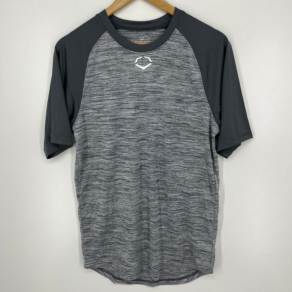 Evoshield Mens Training Shirt Small Gray Space Dye Raglan‎ Short Sleeve Baseball